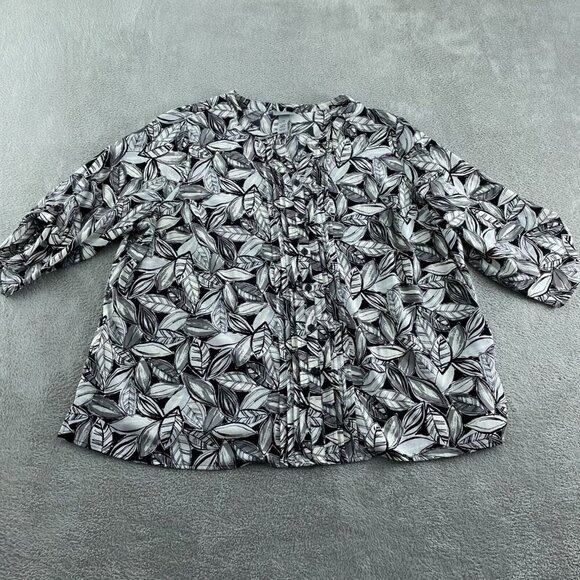 Catherines Womens Plus Size 3X Leaf Print Top With Ruffle Front & 3/4 0751 - Picture 2 of 7